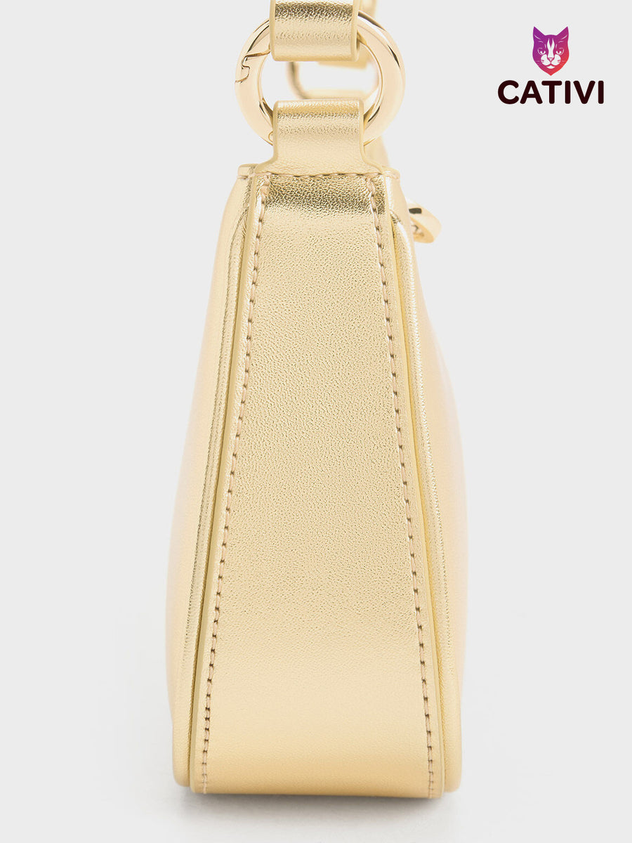 Cativi - Metallic Curved Shoulder Bag - Gold