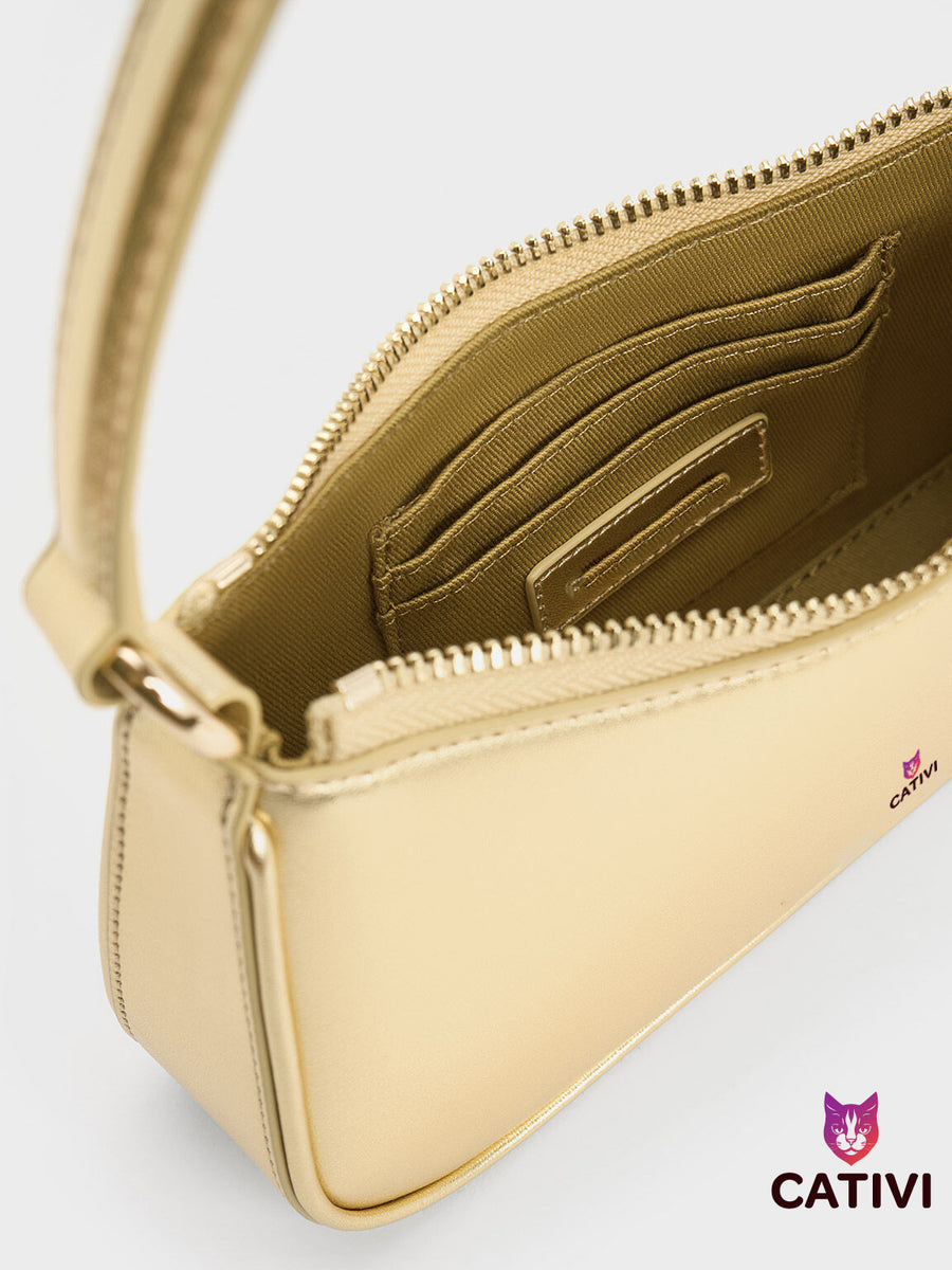 Cativi - Metallic Curved Shoulder Bag - Gold